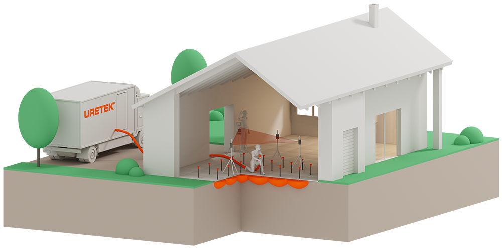 3D Modell: Bodenstabilisierung in einem Privathaus