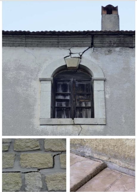 Verschiedene Schweregrade von Rissbildung in der Wand